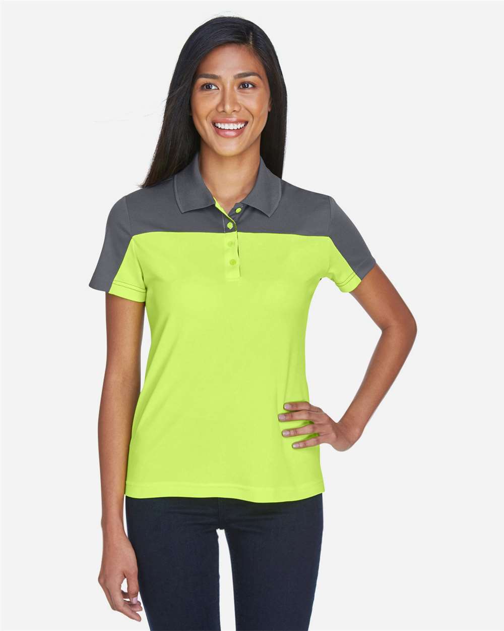 Women's Balance Colorblock Performance Piqué Polo – CE101W – Safety Yellow/ Carbon