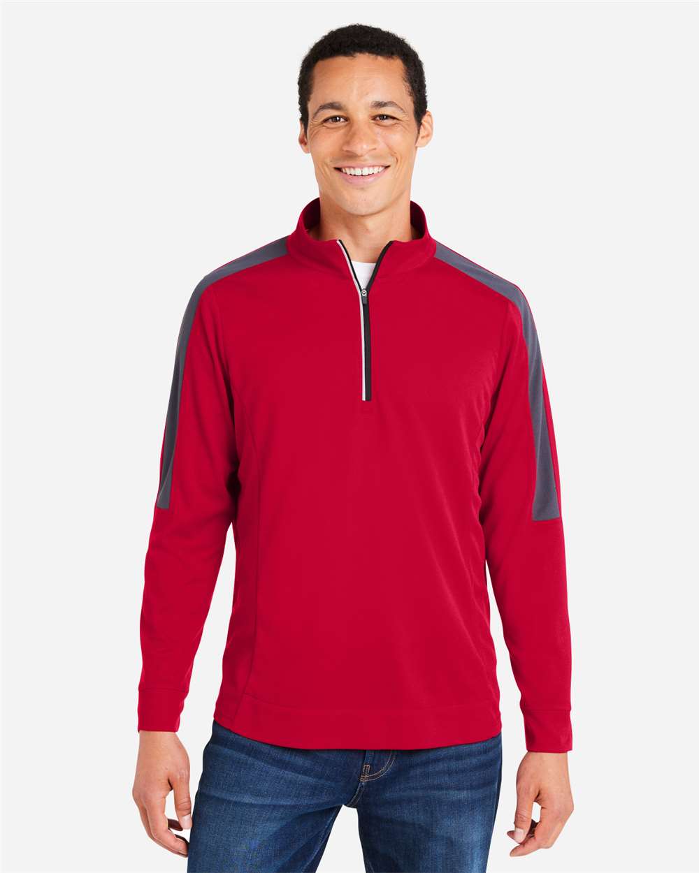 Men's Market Snag Protect Mesh Colorblock Quarter-Zip Pullover – CE404 – Classic Red/ Carbon