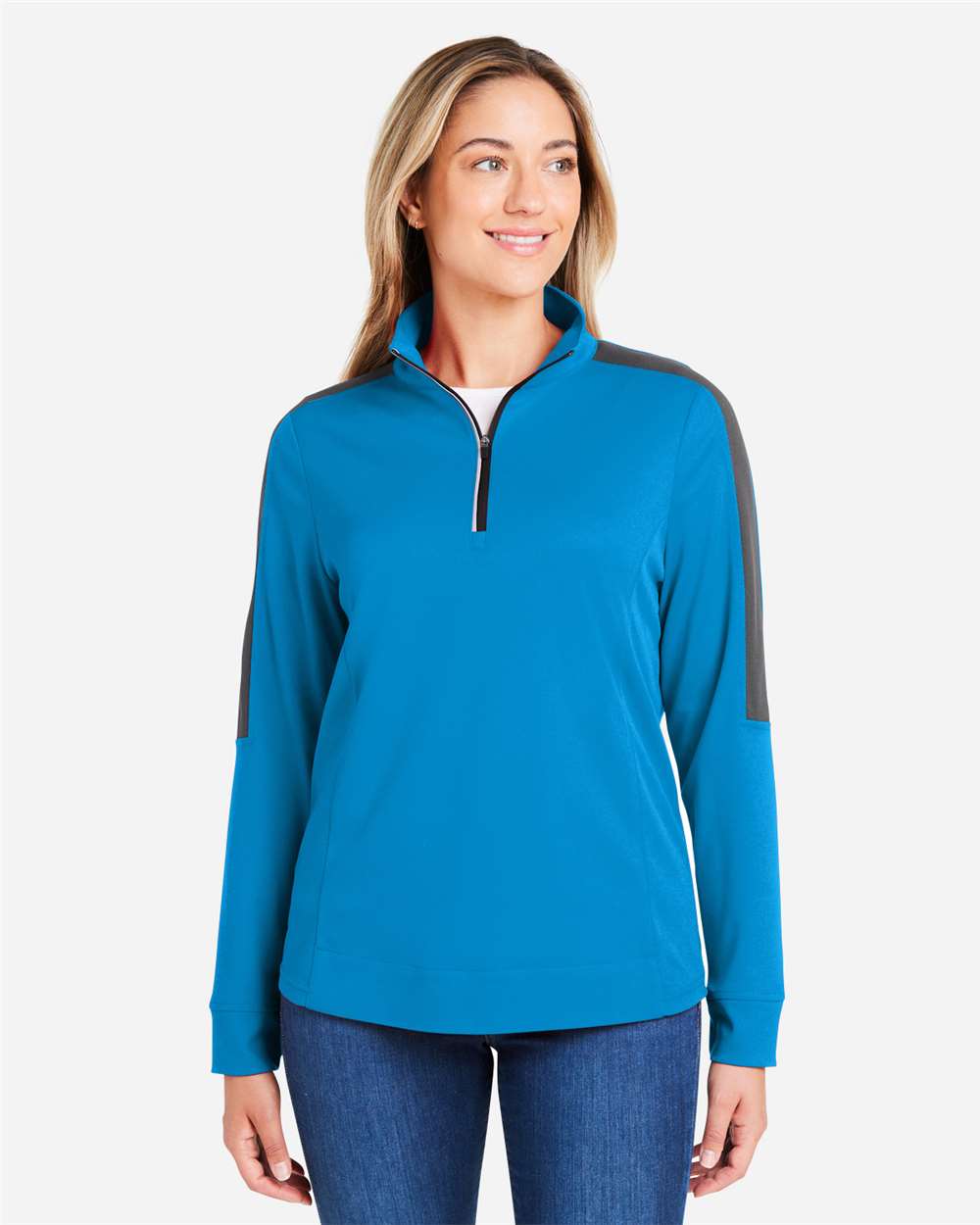 Women's Market Snag Protect Mesh Colorblock Quarter-Zip Pullover – CE404W – Electric Blue/ Carbon