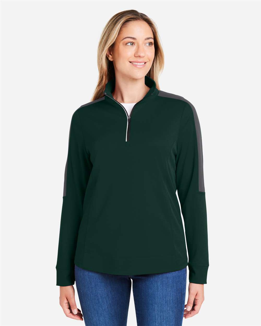Women's Market Snag Protect Mesh Colorblock Quarter-Zip Pullover – CE404W – Forest/ Carbon
