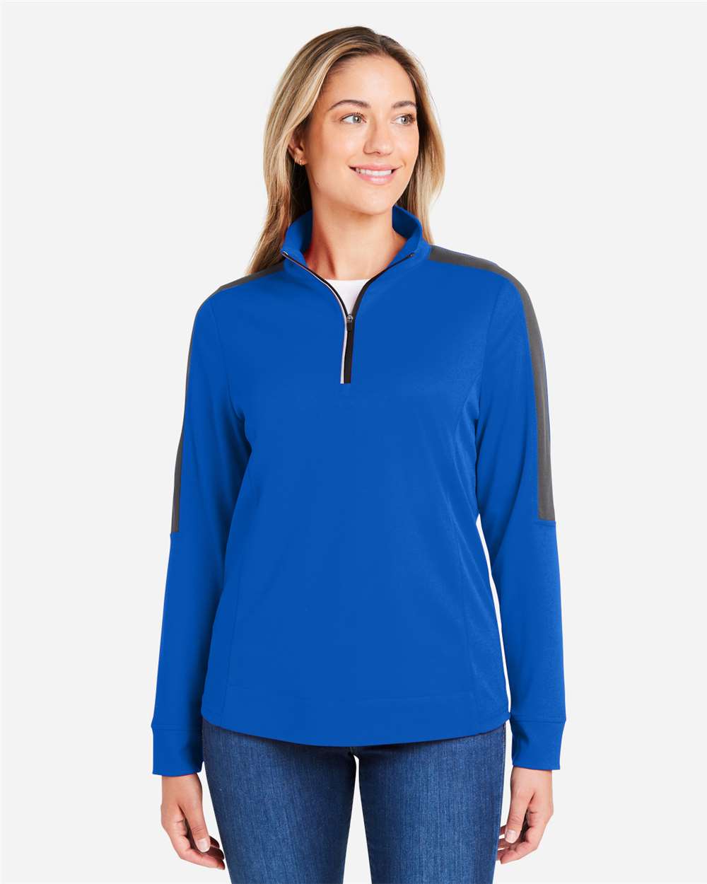 Women's Market Snag Protect Mesh Colorblock Quarter-Zip Pullover – CE404W – True Royal/ Carbon