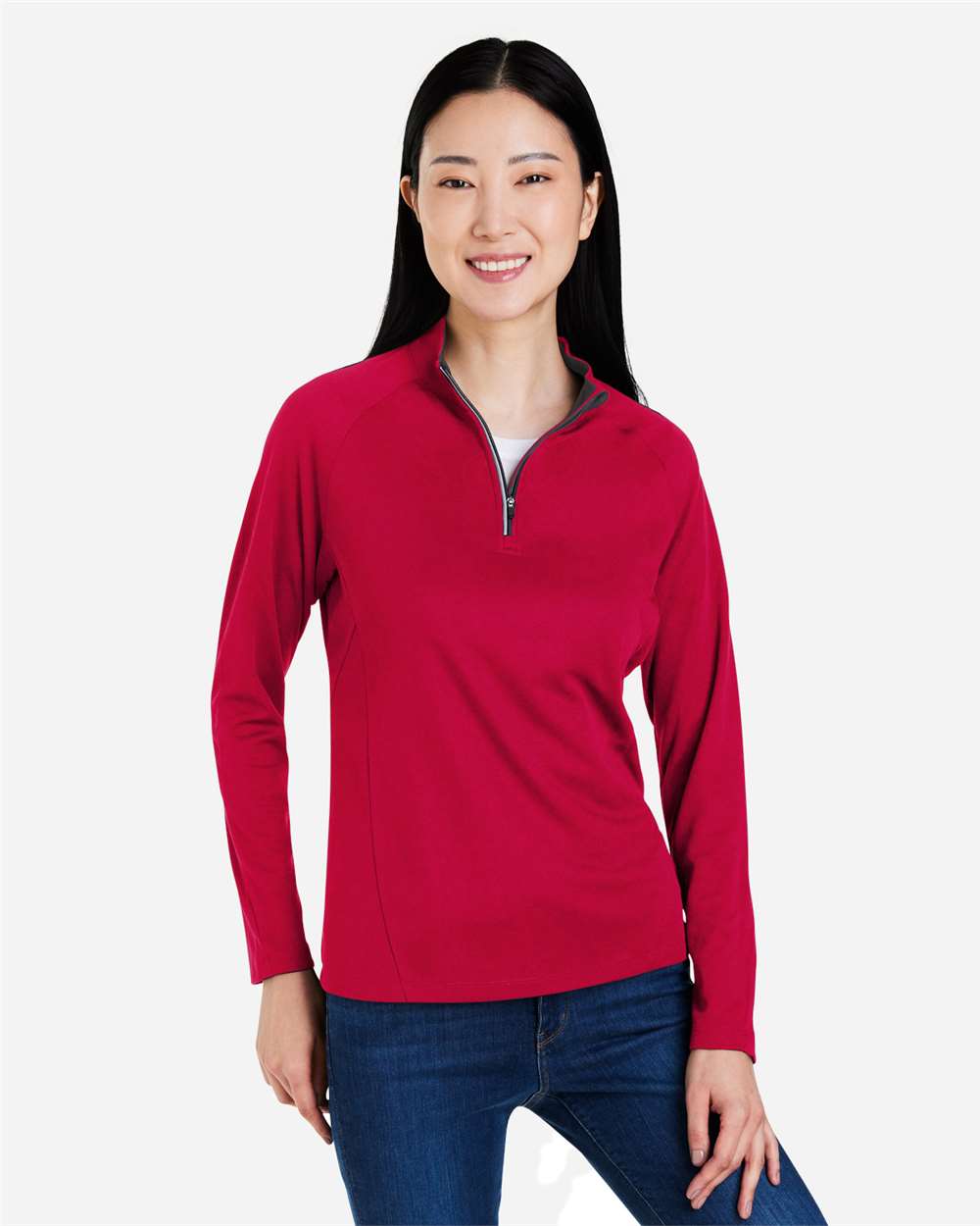 Women's Origin Performance Pique Quarter-Zip Pullover – CE418W – Classic Red/ Carbon