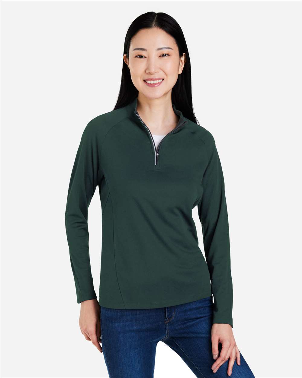 Women's Origin Performance Pique Quarter-Zip Pullover – CE418W – Forest/ Carbon