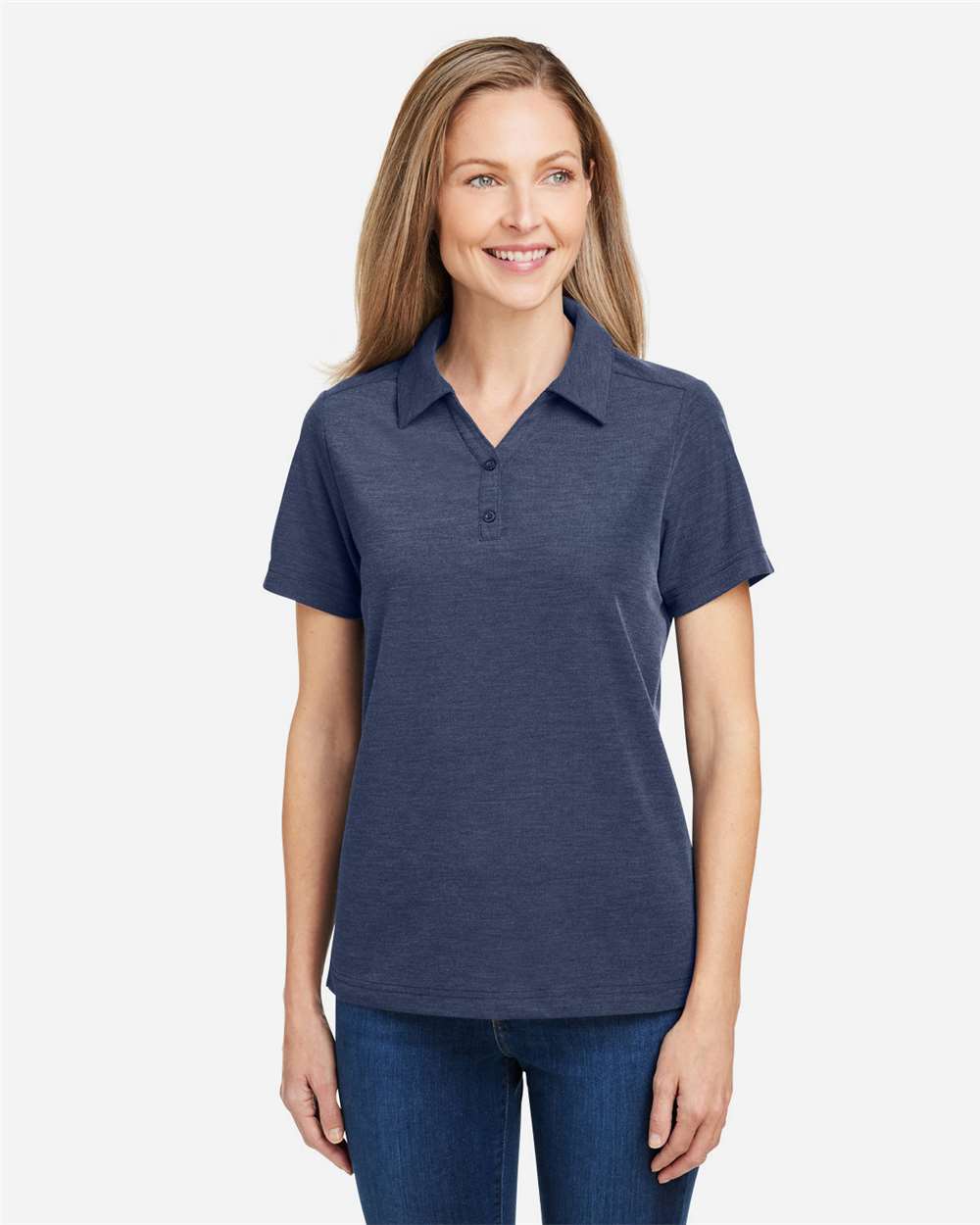 Women's Fusion ChromaSoft™ Pique Polo – CE112W – Classic Navy Heather