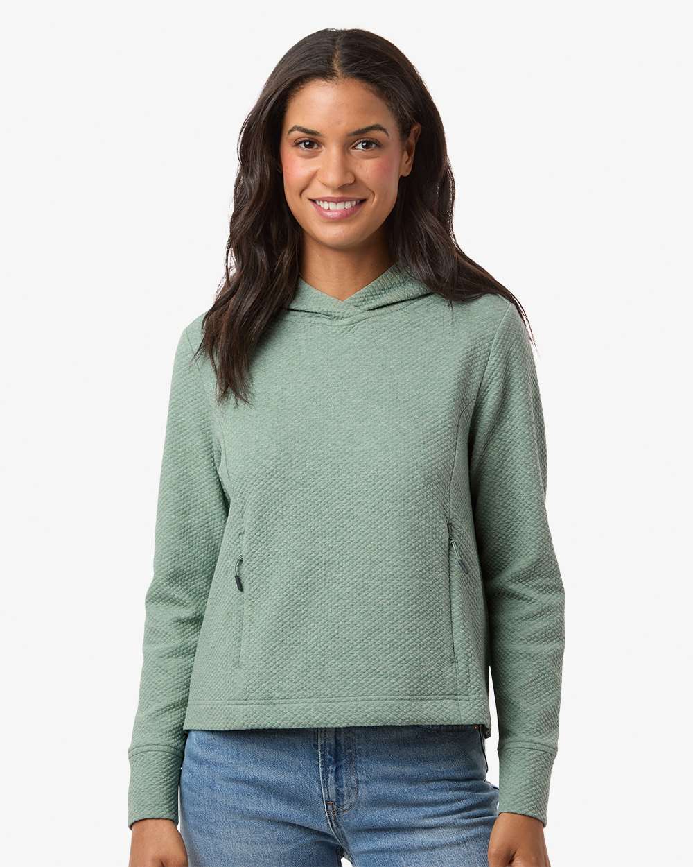 Women's Spirit Textured Hooded Pullover – NE729W – Sage Green Heather