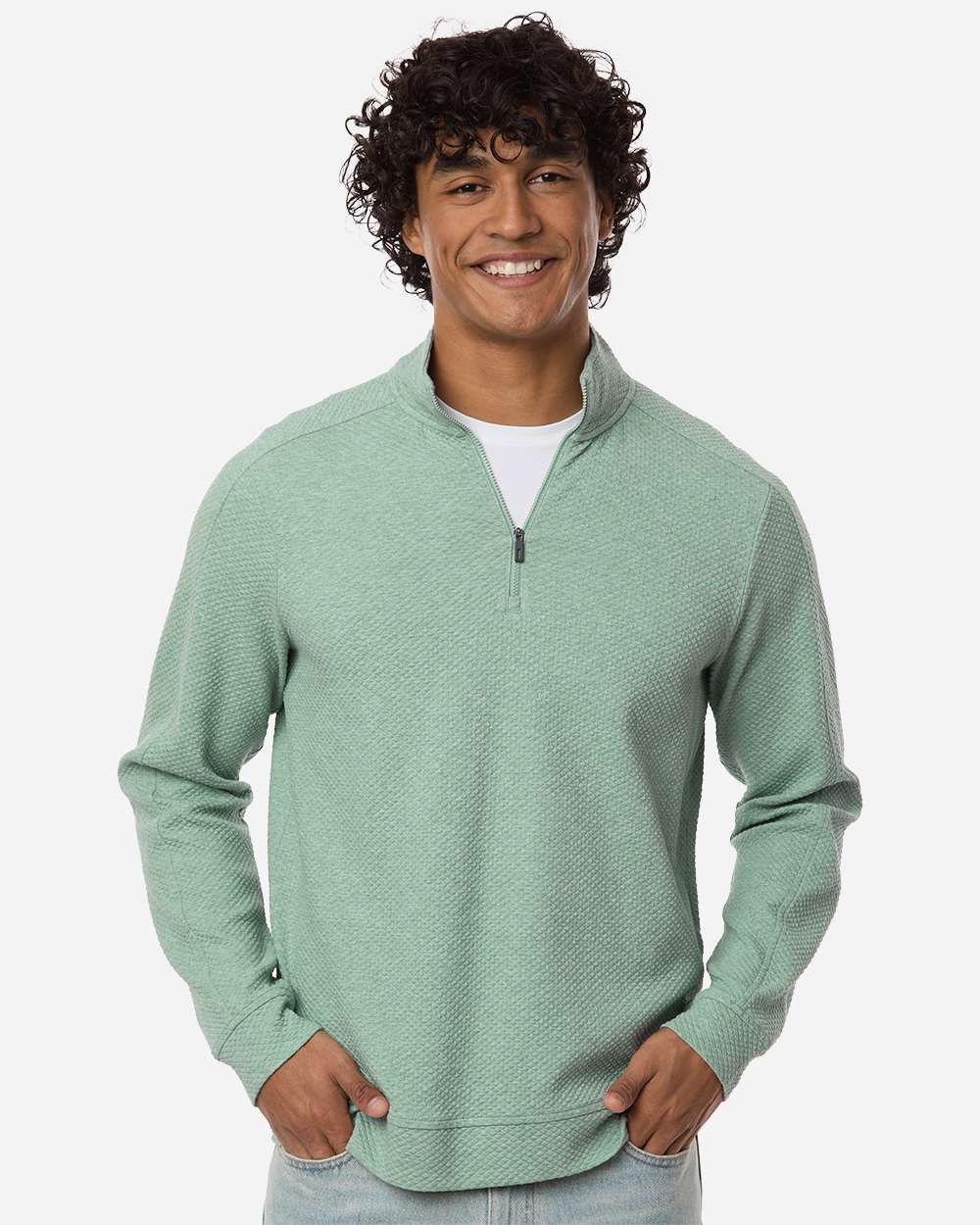 Men's Spirit Textured Quarter-Zip Pullover – NE725 – Sage Green Heather