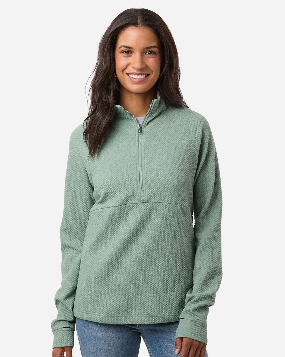 Women's Spirit Textured Quarter-Zip Pullover – NE725W – Sage Green Heather