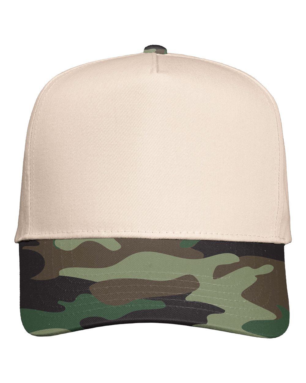 Five-Panel Twill Cap – 8869 – Natural/ Camo Green