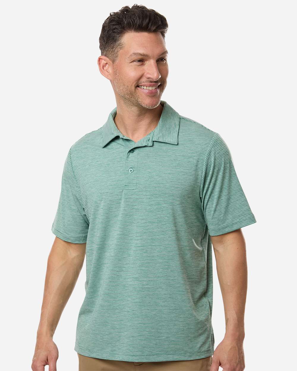Men's Relay Heathered Stripe Polo – TT125 – Sport Forest Heather/ White