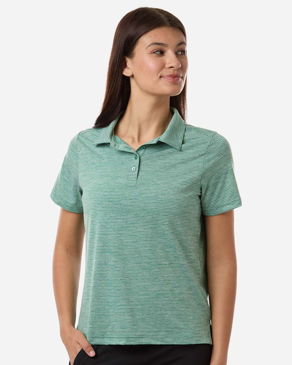 Women's Relay Heathered Stripe Polo – TT125W – Sport Forest Heather/ White