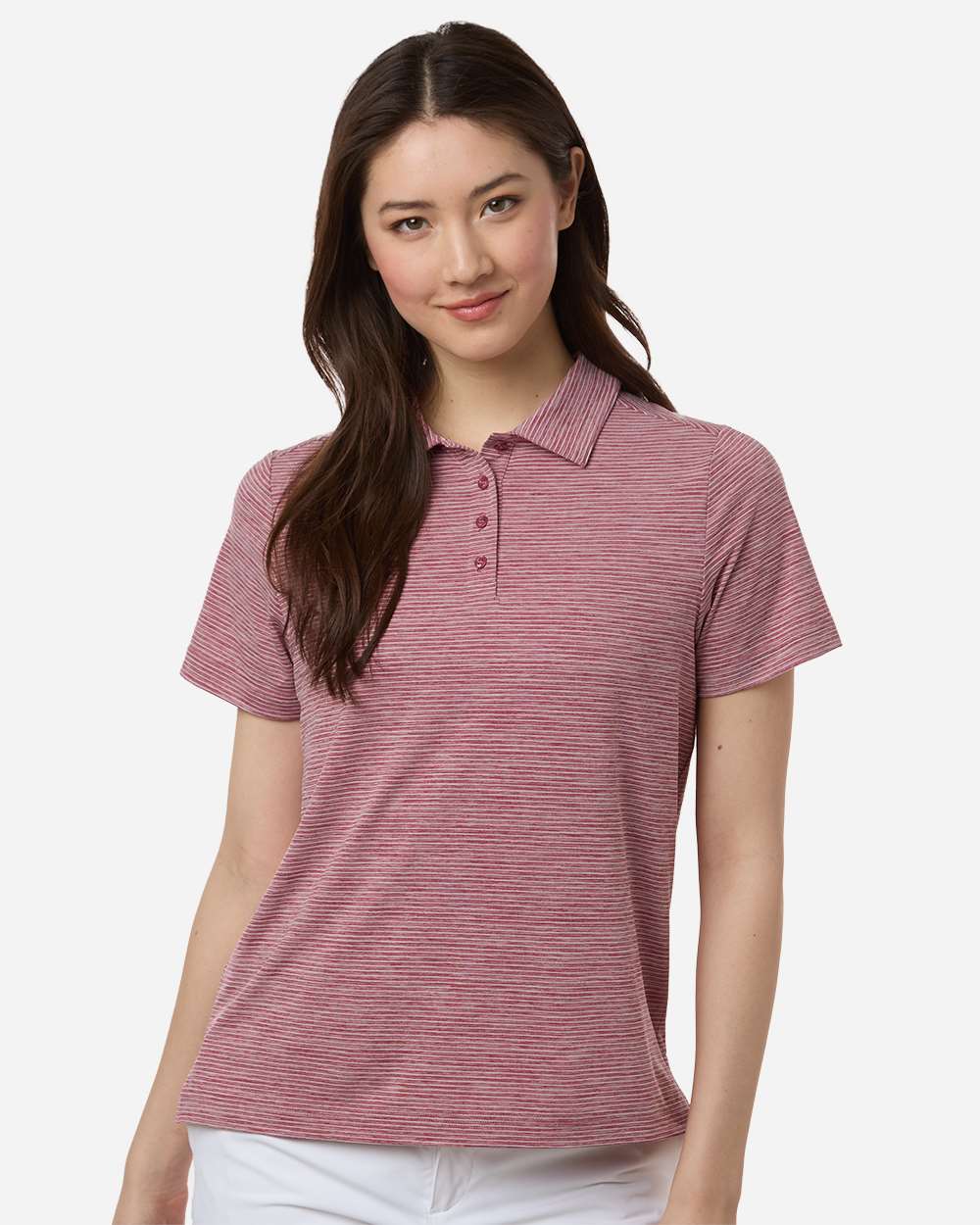 Women's Relay Heathered Stripe Polo – TT125W – Sport Maroon Heather/ White
