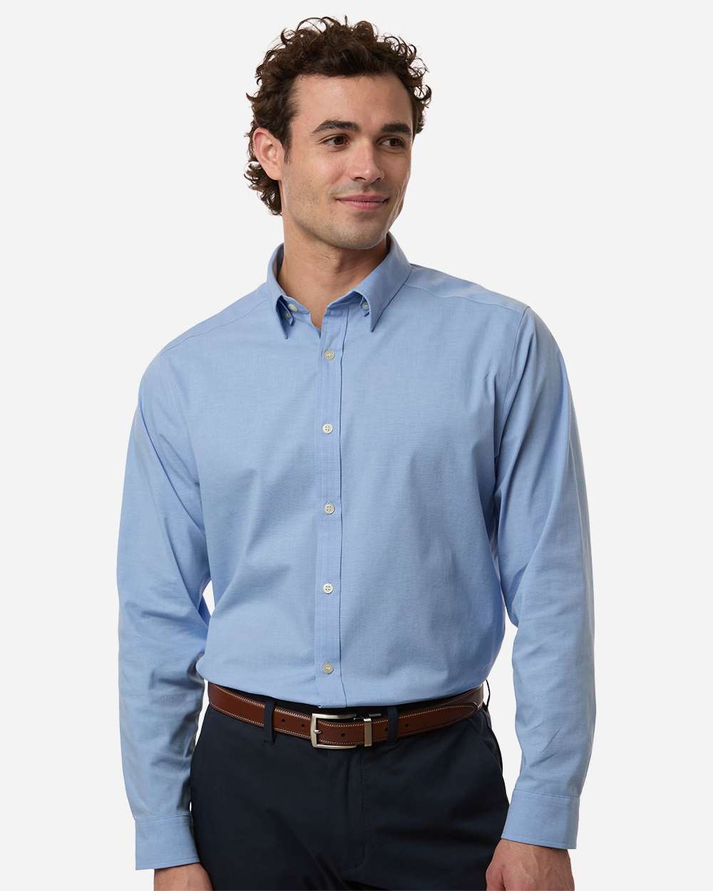 Men's CrownLux Performance® Spencer Poplin Dress Shirt – DG505 – Light Blue Melange