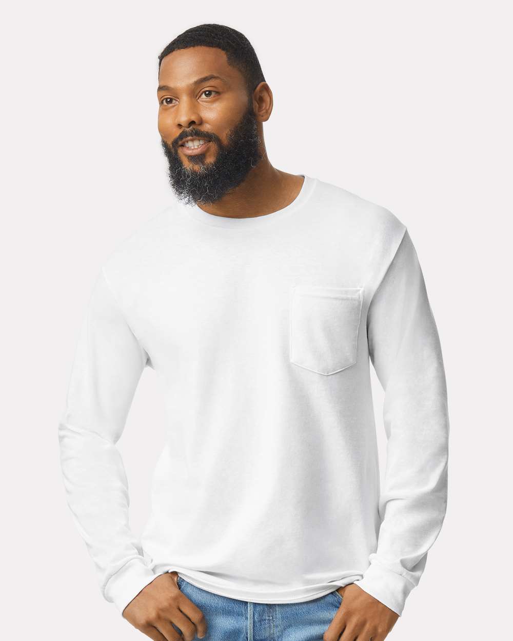 Unisex Ultra Cotton® Long Sleeve Pocket T-Shirt – 2410 – White