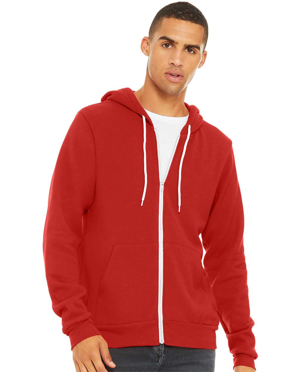 Unisex Sponge Fleece Full-Zip Hoodie Sweatshirt – 3739 – Red