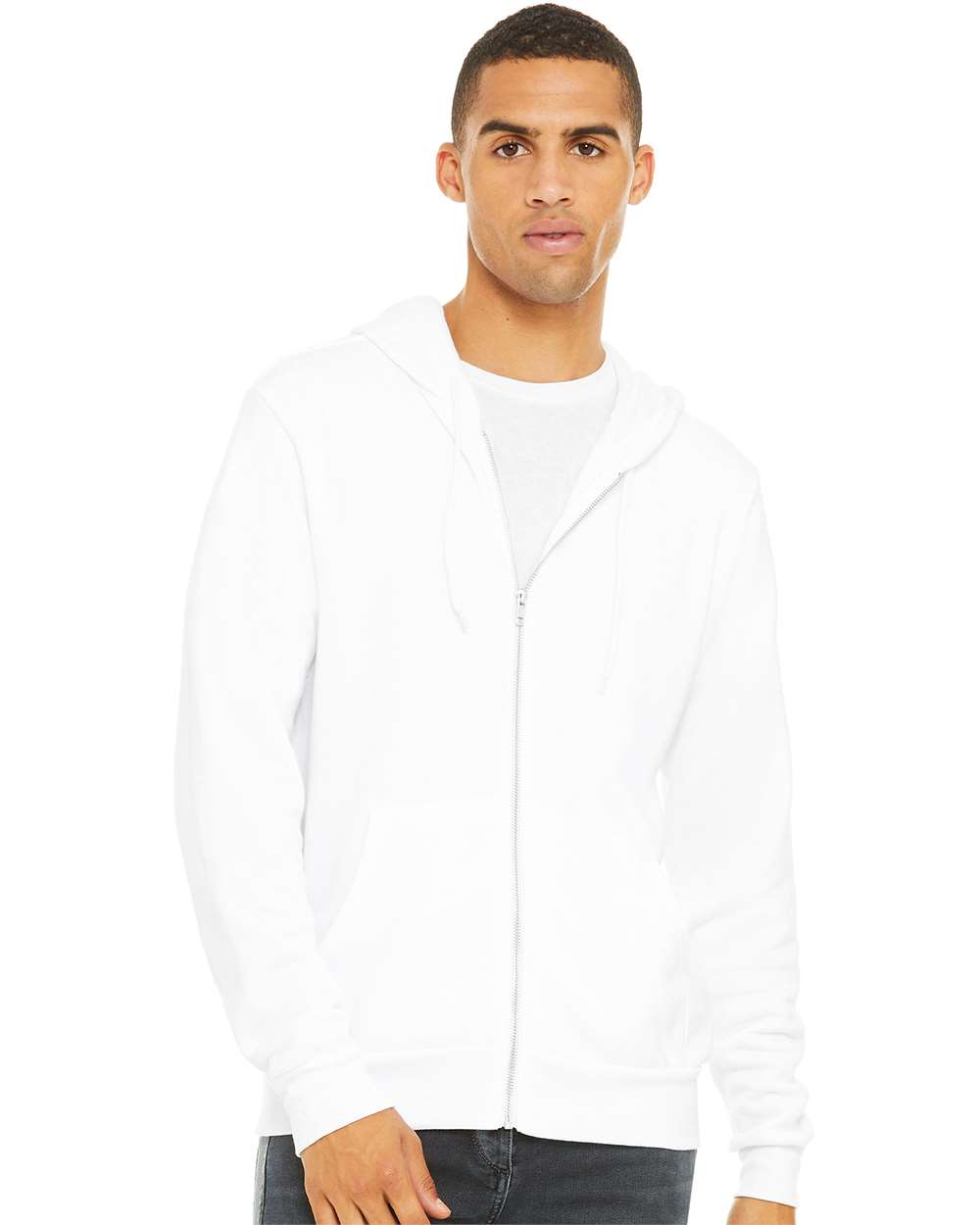 Unisex Sponge Fleece Full-Zip Hoodie Sweatshirt – 3739 – White