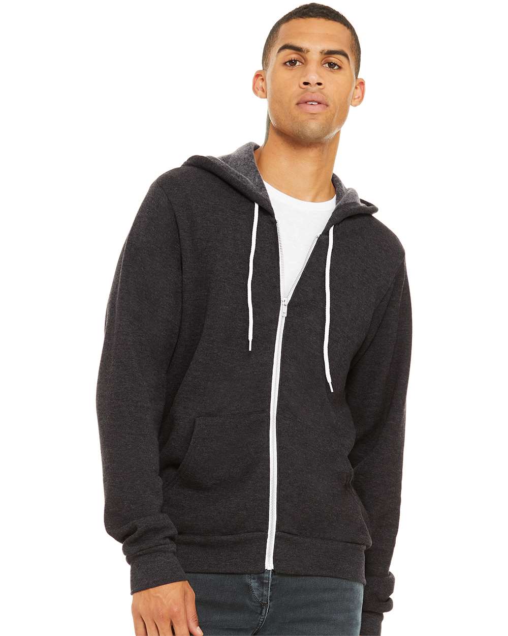 Unisex Sponge Fleece Full-Zip Hoodie Sweatshirt – 3739 – Dark Grey Heather