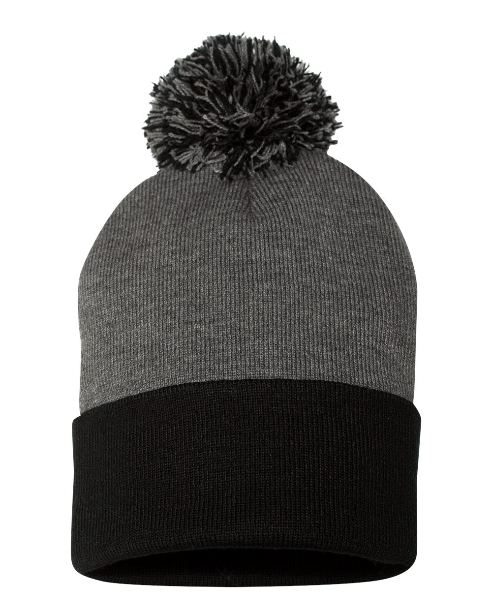 12" Pom-Pom Cuffed Beanie – SP15 – Dark Heather Grey/ Black
