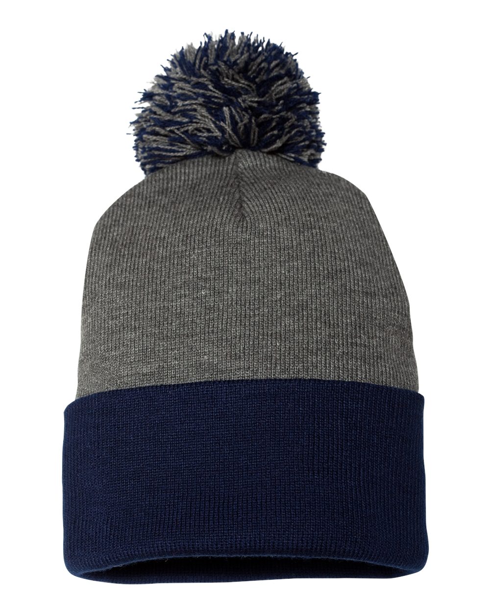 12" Pom-Pom Cuffed Beanie – SP15 – Dark Heather Grey/ Navy