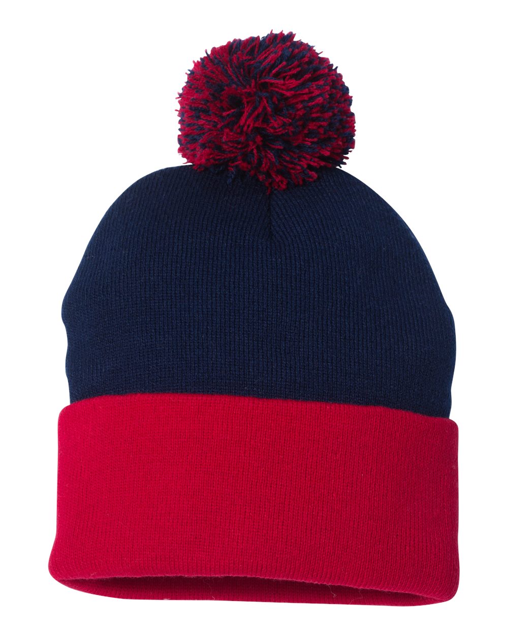 12" Pom-Pom Cuffed Beanie – SP15 – Navy/ Red