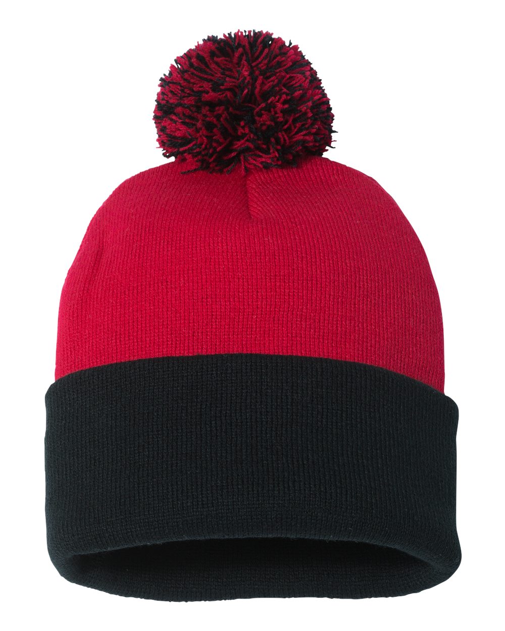 12" Pom-Pom Cuffed Beanie – SP15 – Red/ Black
