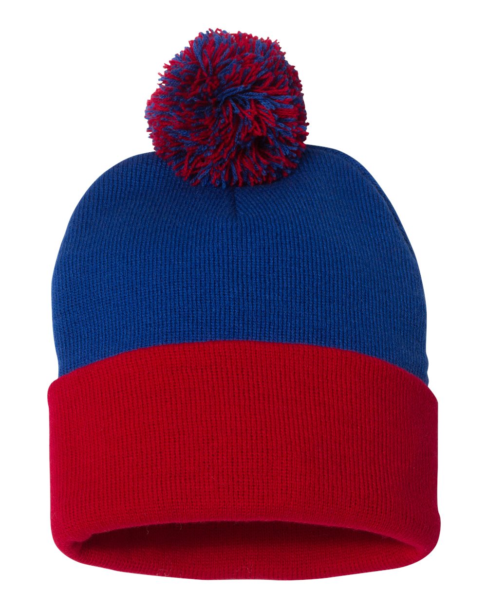 12" Pom-Pom Cuffed Beanie – SP15 – Royal/ Red