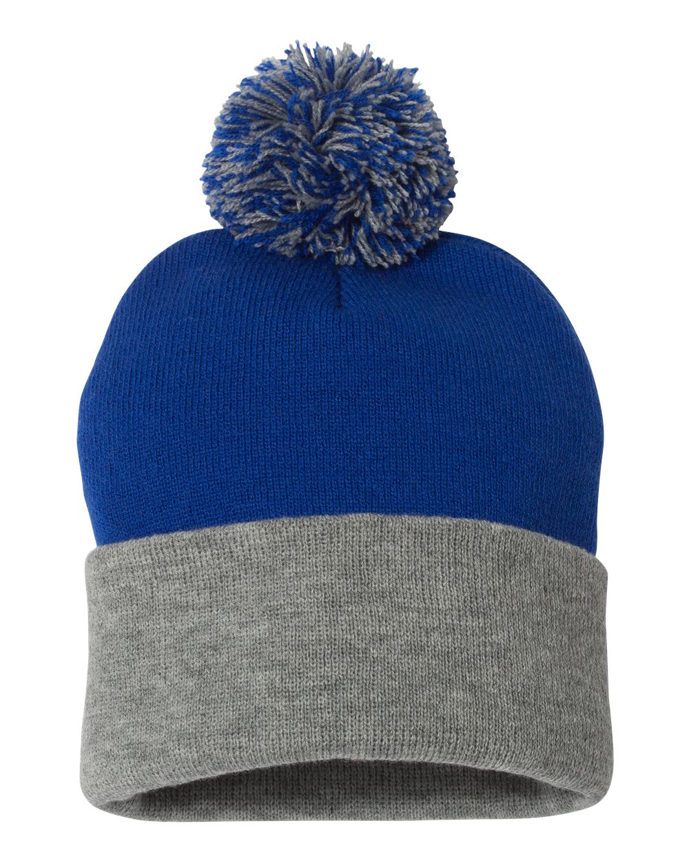 12" Pom-Pom Cuffed Beanie – SP15 – Royal/ Light Heather Grey