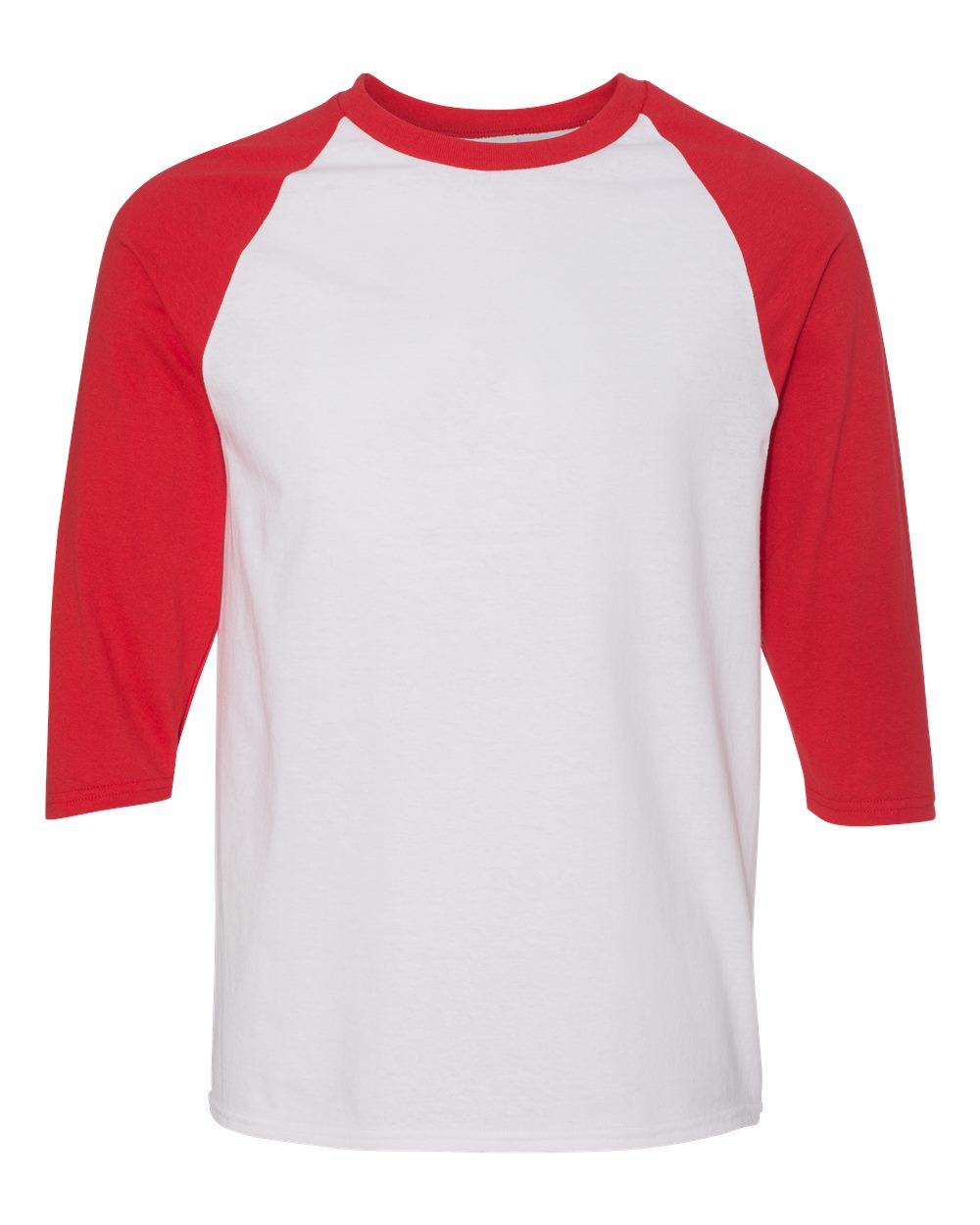 Unisex Heavy Cotton™ Raglan Three-Quarter Sleeve T-Shirt – 5700 – White/ Red