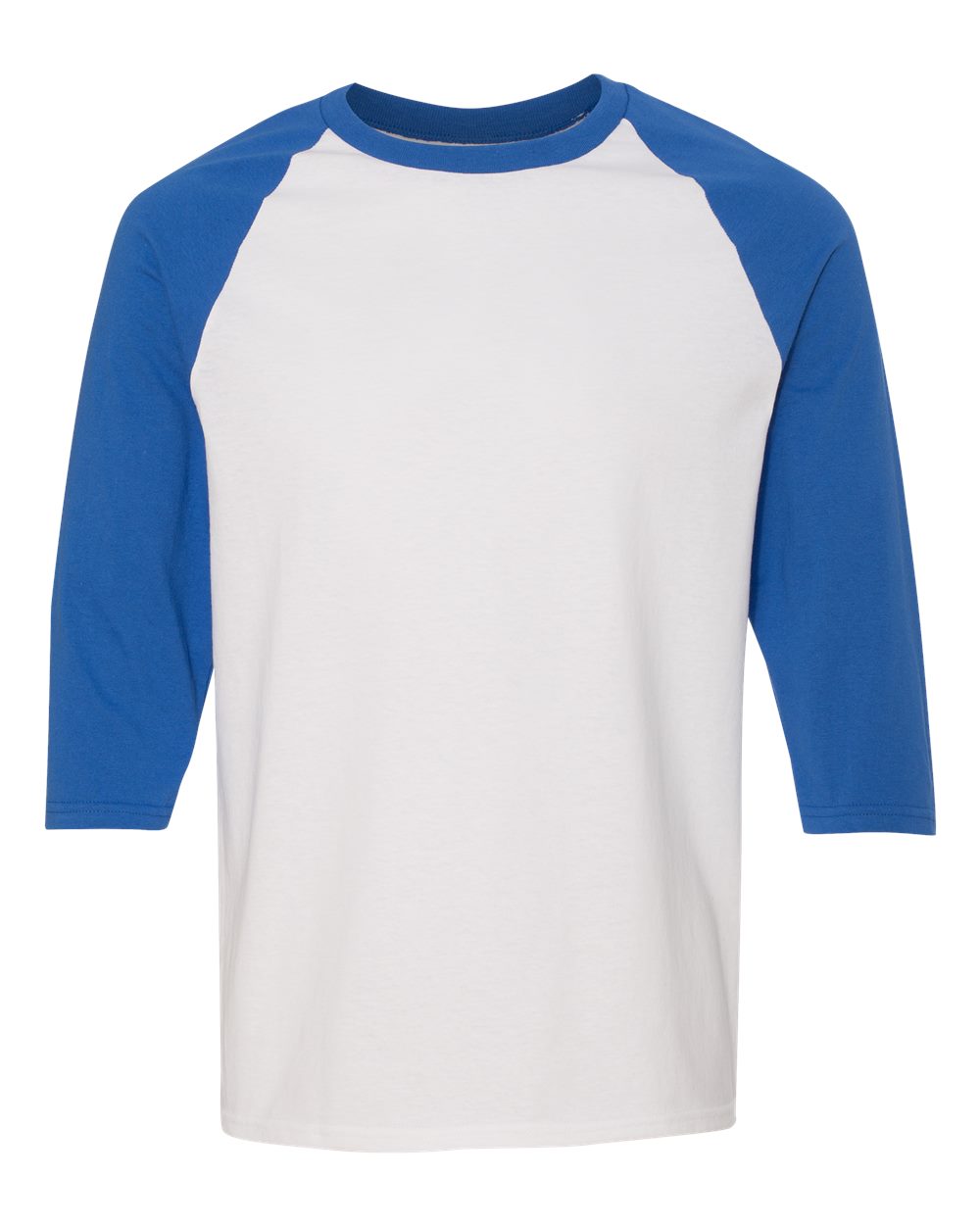 Unisex Heavy Cotton™ Raglan Three-Quarter Sleeve T-Shirt – 5700 – White/ Royal
