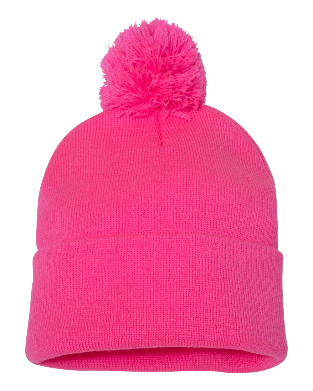 12" Pom-Pom Cuffed Beanie – SP15 – Neon Pink