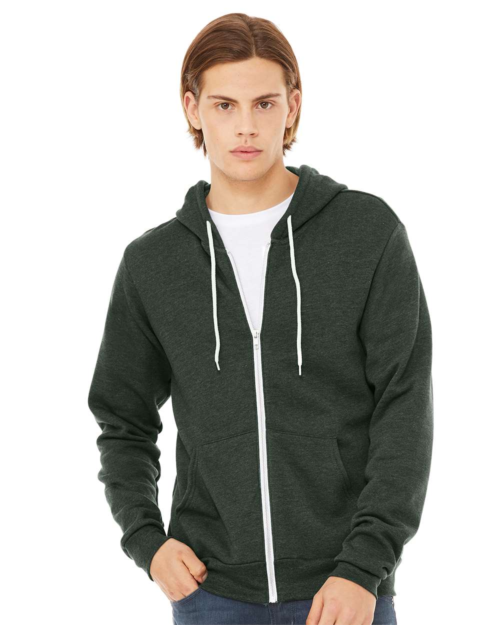 Unisex Sponge Fleece Full-Zip Hoodie Sweatshirt – 3739 – Heather Forest