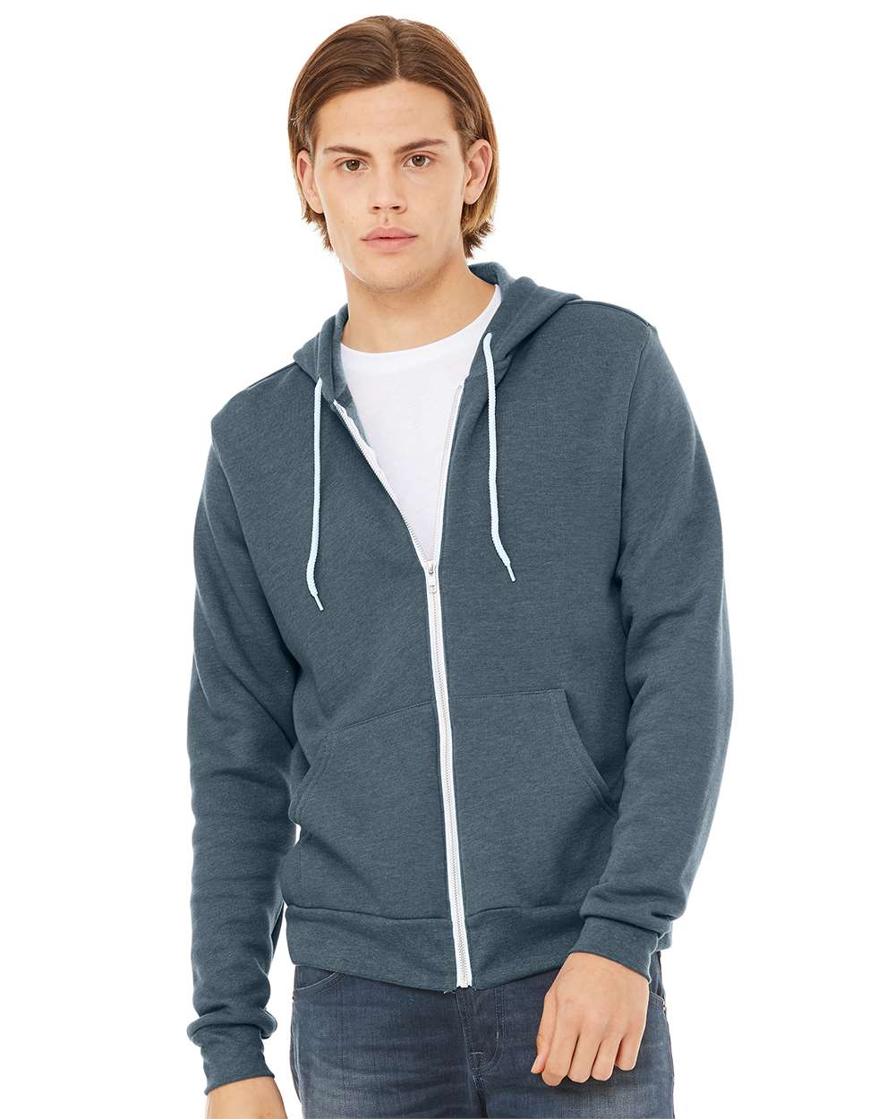 Unisex Sponge Fleece Full-Zip Hoodie Sweatshirt – 3739 – Heather Slate