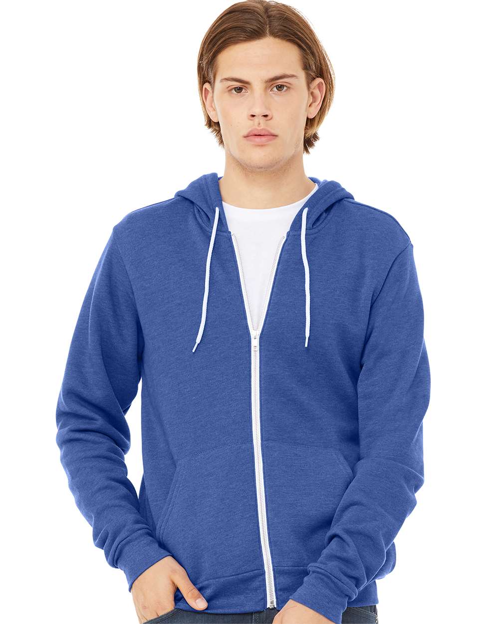 Unisex Sponge Fleece Full-Zip Hoodie Sweatshirt – 3739 – Heather True Royal
