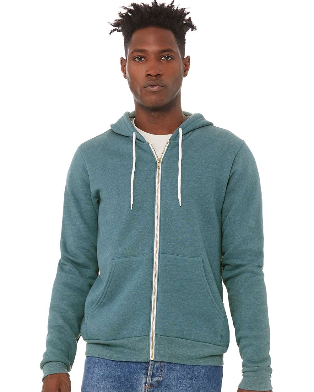 Unisex Sponge Fleece Full-Zip Hoodie Sweatshirt – 3739 – Heather Deep Teal