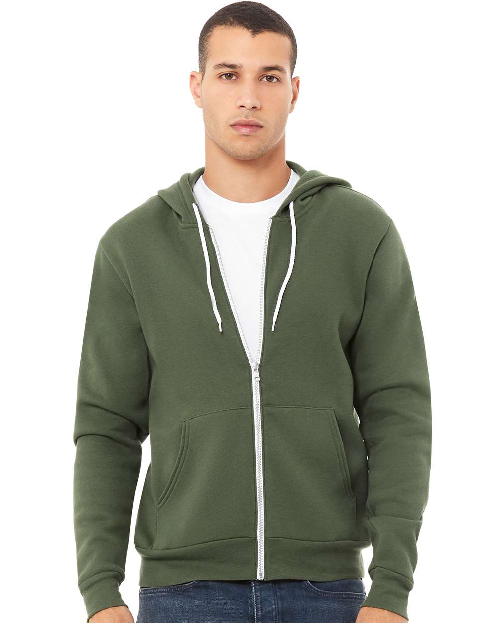 Unisex Sponge Fleece Full-Zip Hoodie Sweatshirt – 3739 – Military Green
