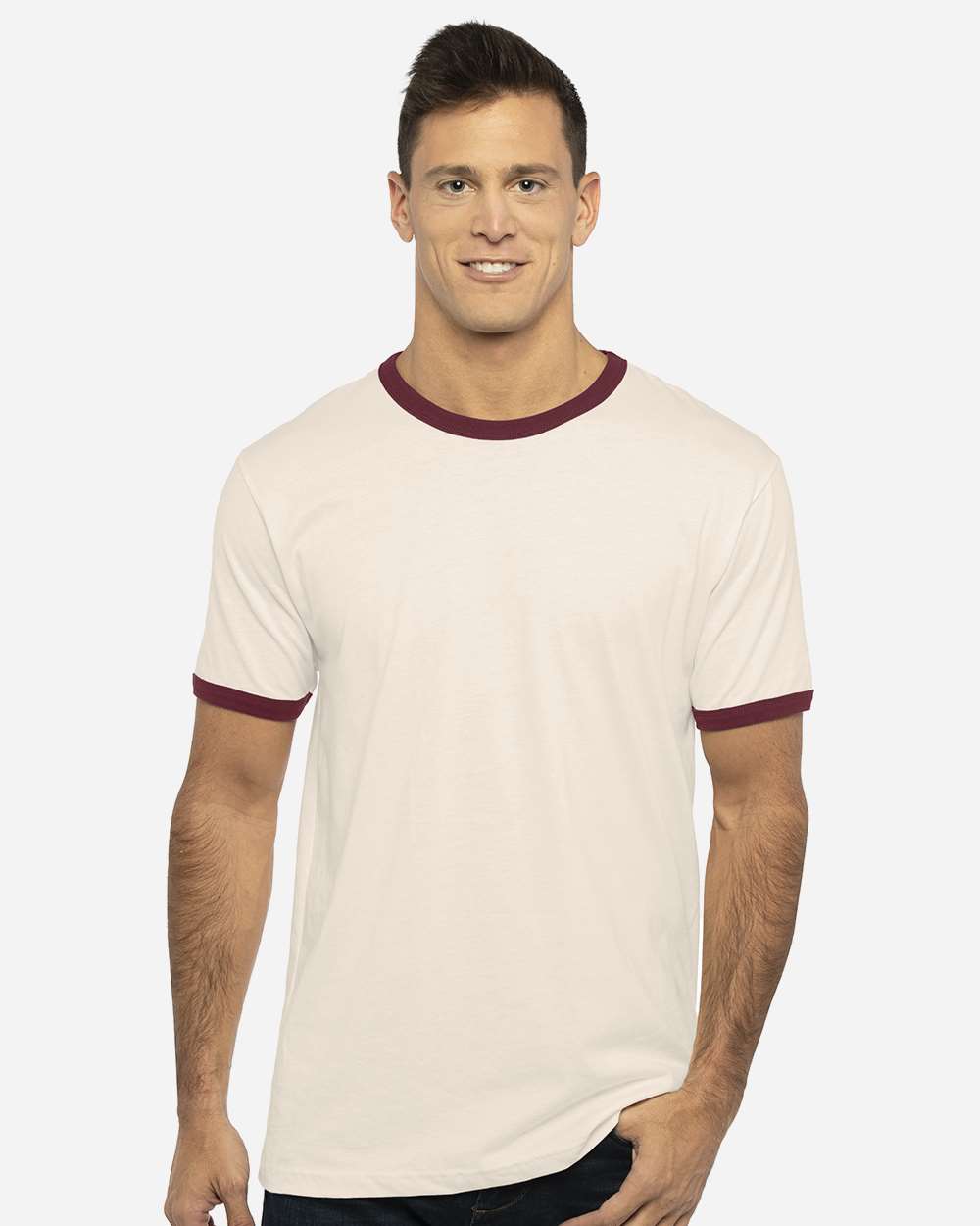 Unisex Cotton Ringer Tee – 3604 – Natural/ Maroon