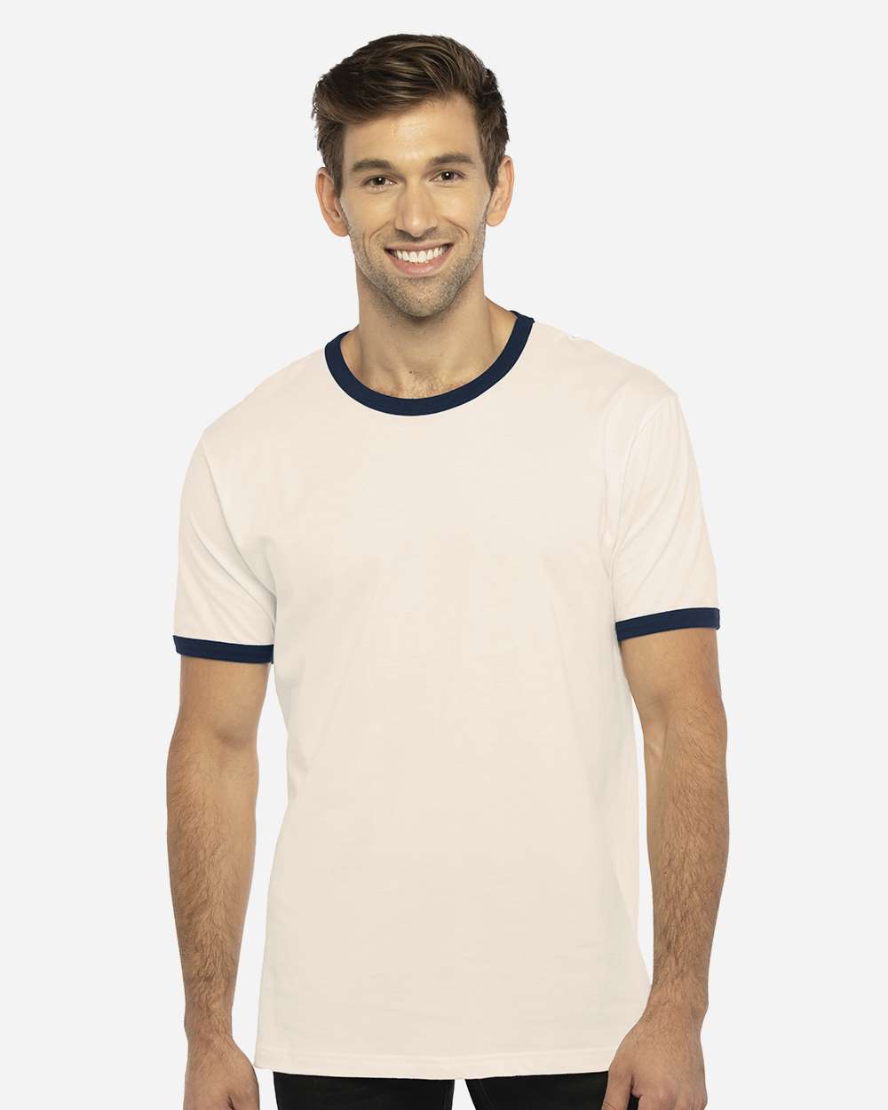 Unisex Cotton Ringer Tee – 3604 – Natural/ Midnight Navy