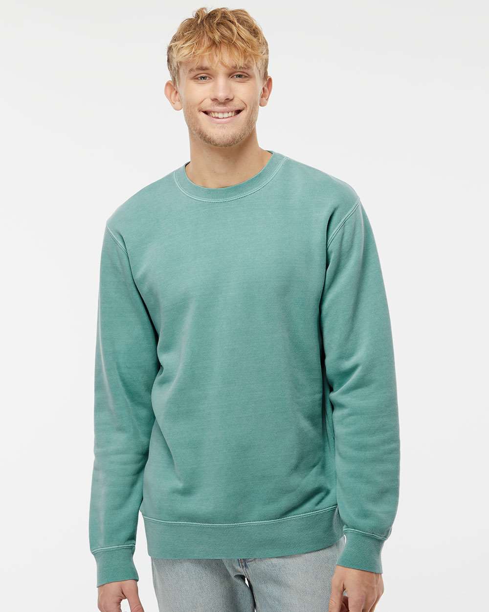 Unisex Midweight Pigment-Dyed Crewneck Sweatshirt – PRM3500 – Pigment Mint