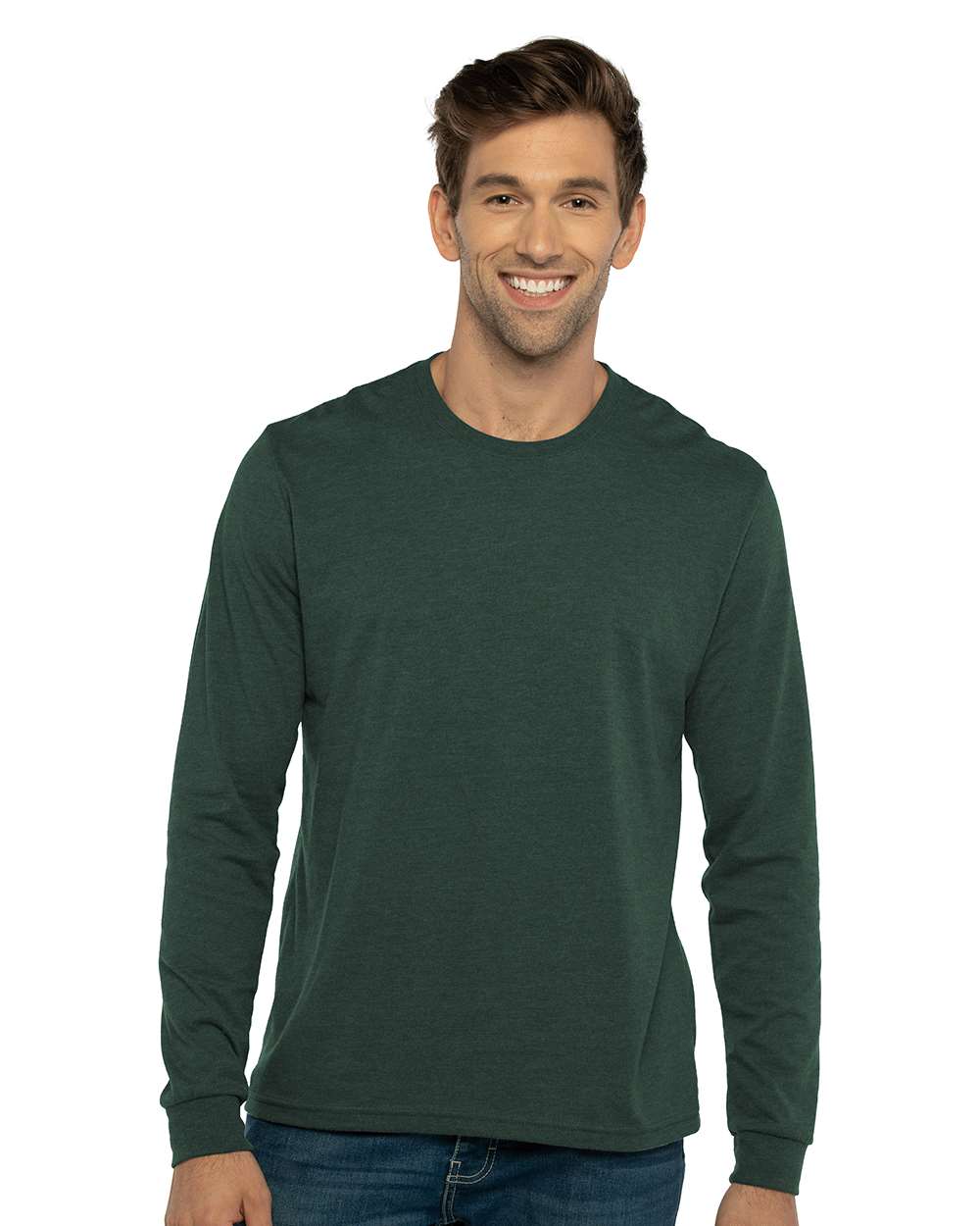 Unisex Sueded Long Sleeve Tee – 6411 – Heather Forest Green