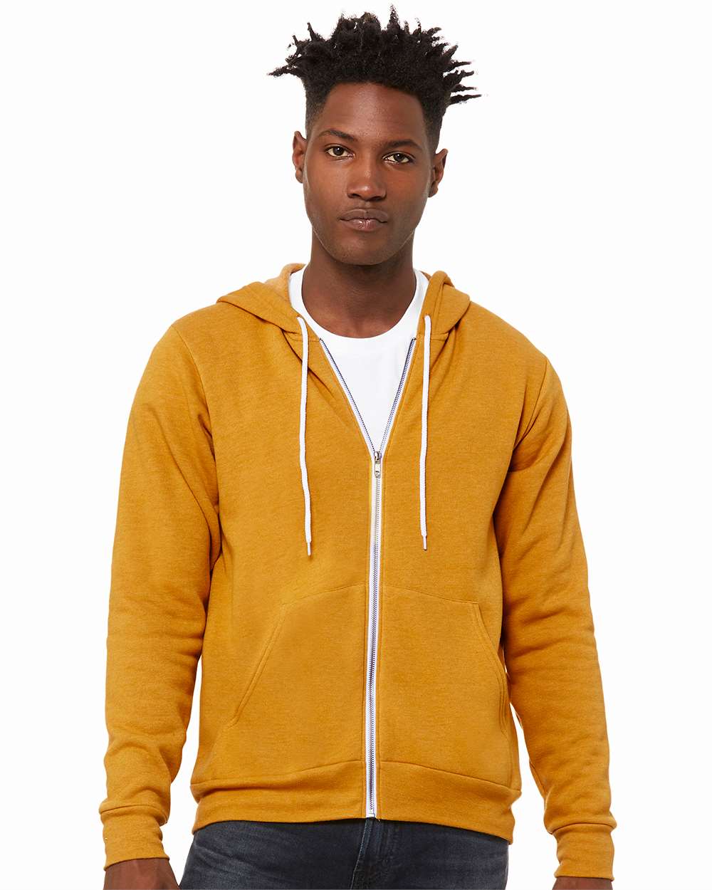 Unisex Sponge Fleece Full-Zip Hoodie Sweatshirt – 3739 – Heather Mustard