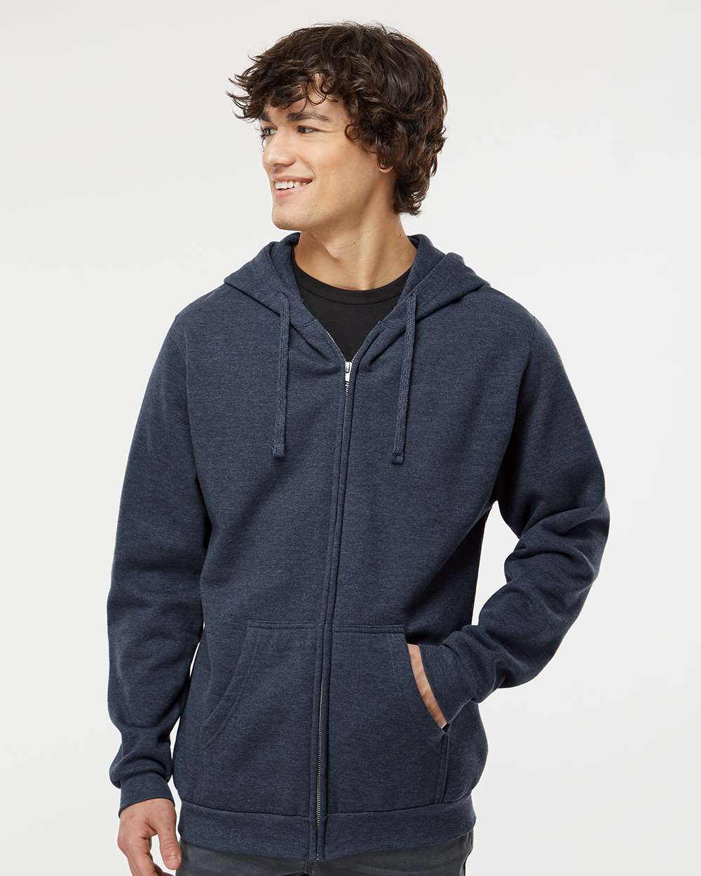 Unisex Zipper Fleece Hoodie – 3331 – Heather Navy