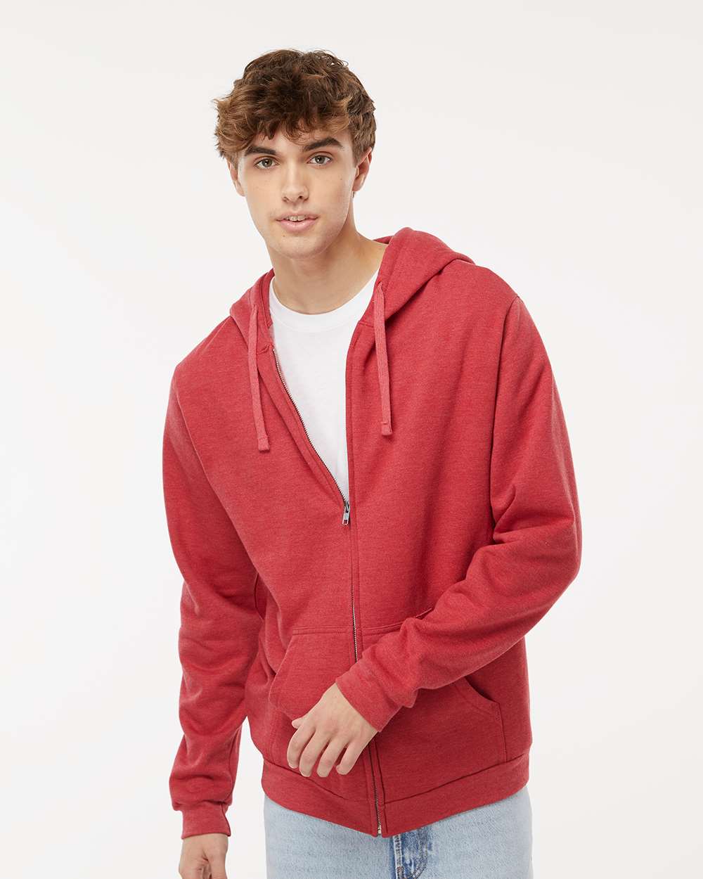 Unisex Zipper Fleece Hoodie – 3331 – Heather Red