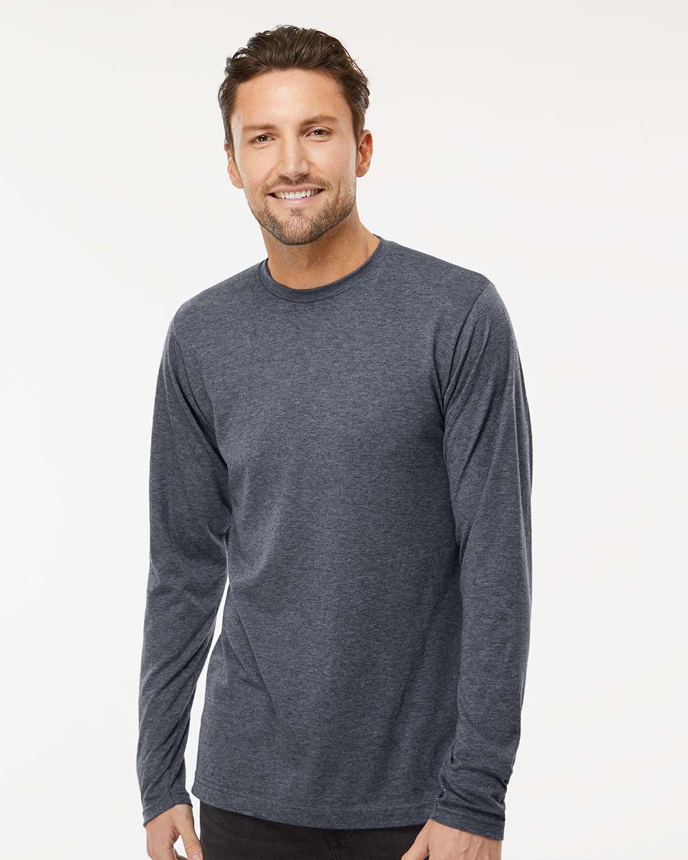 Poly-Blend Long Sleeve T-Shirt – 3520 – Heather Navy