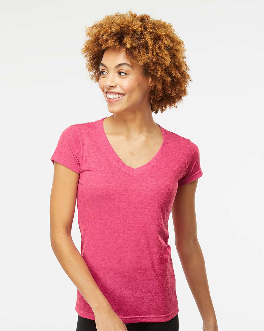 Women's Deluxe Blend V-Neck T-Shirt – 3542 – Heather Fuchsia