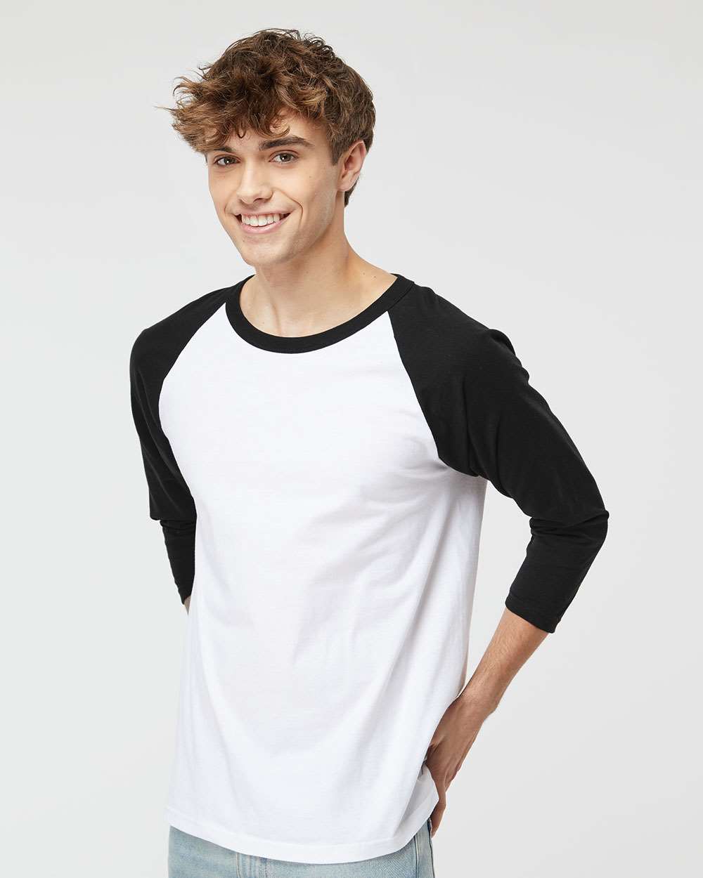 Raglan Three-Quarter Sleeve Baseball T-Shirt – 5540 – White/ Black