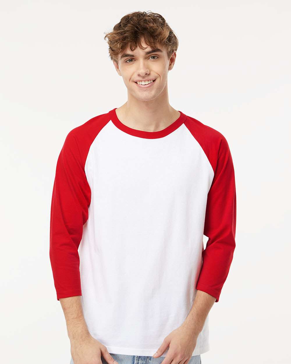 Raglan Three-Quarter Sleeve Baseball T-Shirt – 5540 – White/ Red