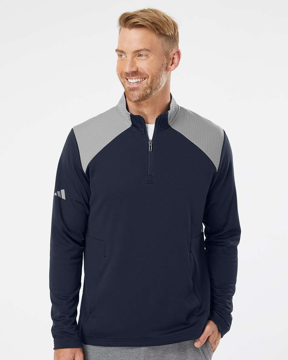Men's Textured Mixed Media Quarter-Zip Pullover – A532