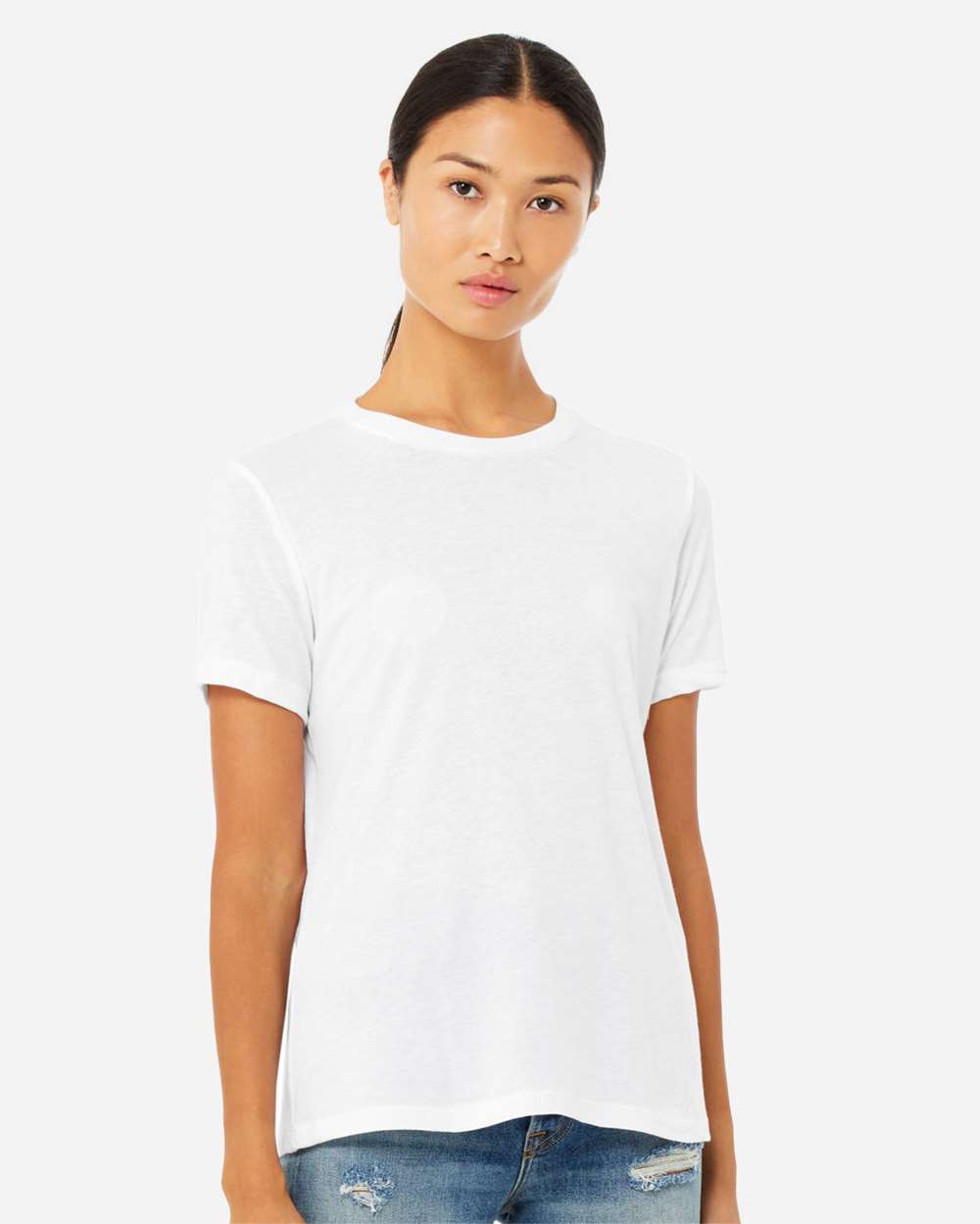 Women’s Relaxed Fit Heather CVC Tee – 6400CVC – Solid White Blend